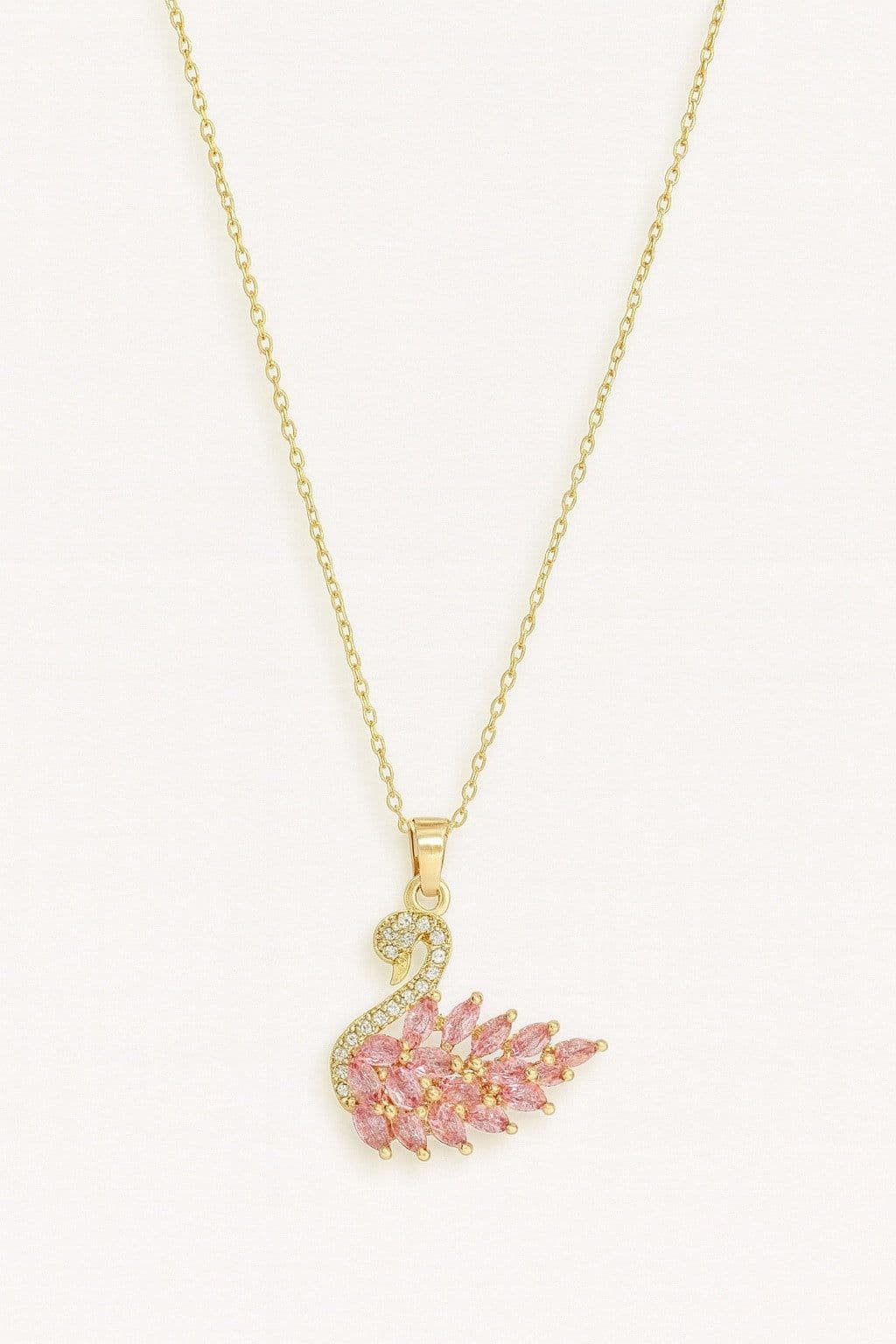image-Stainless Steel Pink Swan Necklace for Women
