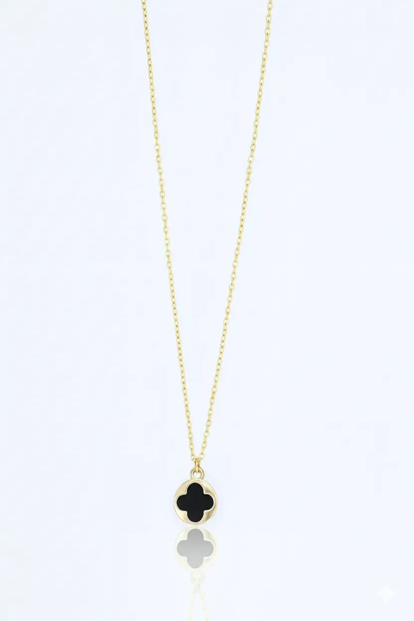 image-Stainless Steel Black Clover Gold Necklace for Women