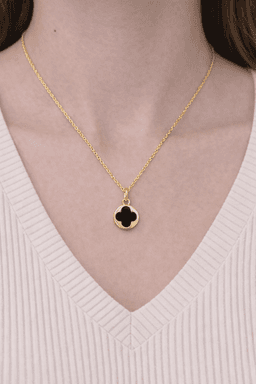 image-Stainless Steel Black Clover Gold Necklace for Women