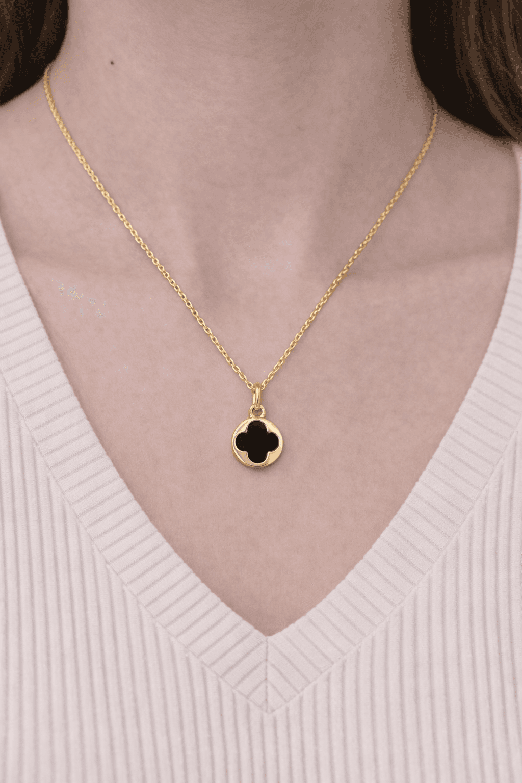 image-Stainless Steel Black Clover Gold Necklace for Women