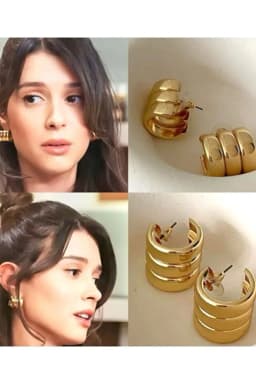 image-Premium Three Row Steel Rounded Earrings for Women Elegant Daily