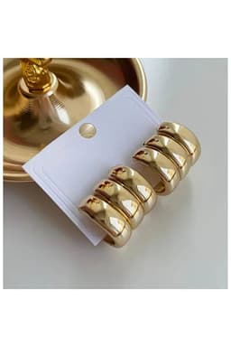 image-Premium Three Row Steel Rounded Earrings for Women Elegant Daily