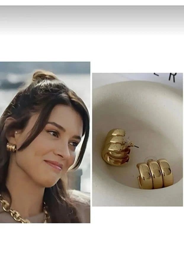 image-Premium Three Row Steel Rounded Earrings for Women Elegant Daily