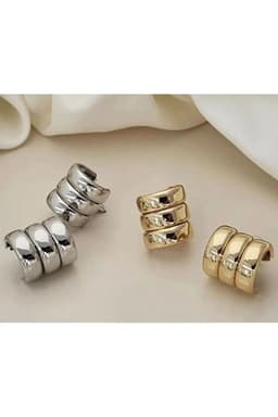image-Premium Three Row Steel Rounded Earrings for Women Elegant Daily