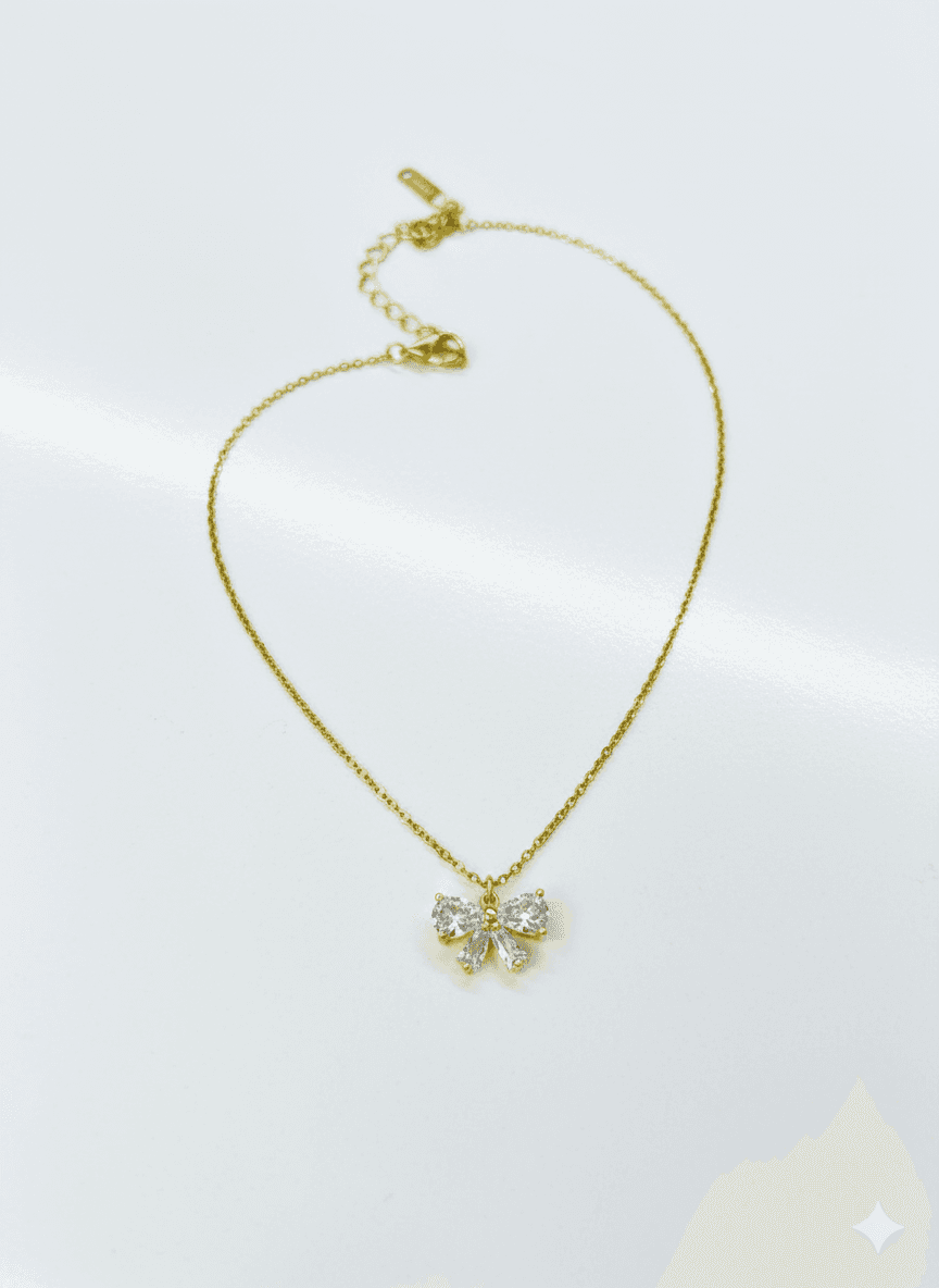 image-Stainless Steel Zircon Bow Necklace for Women