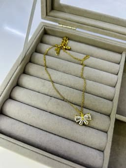 image-Stainless Steel Zircon Bow Necklace for Women