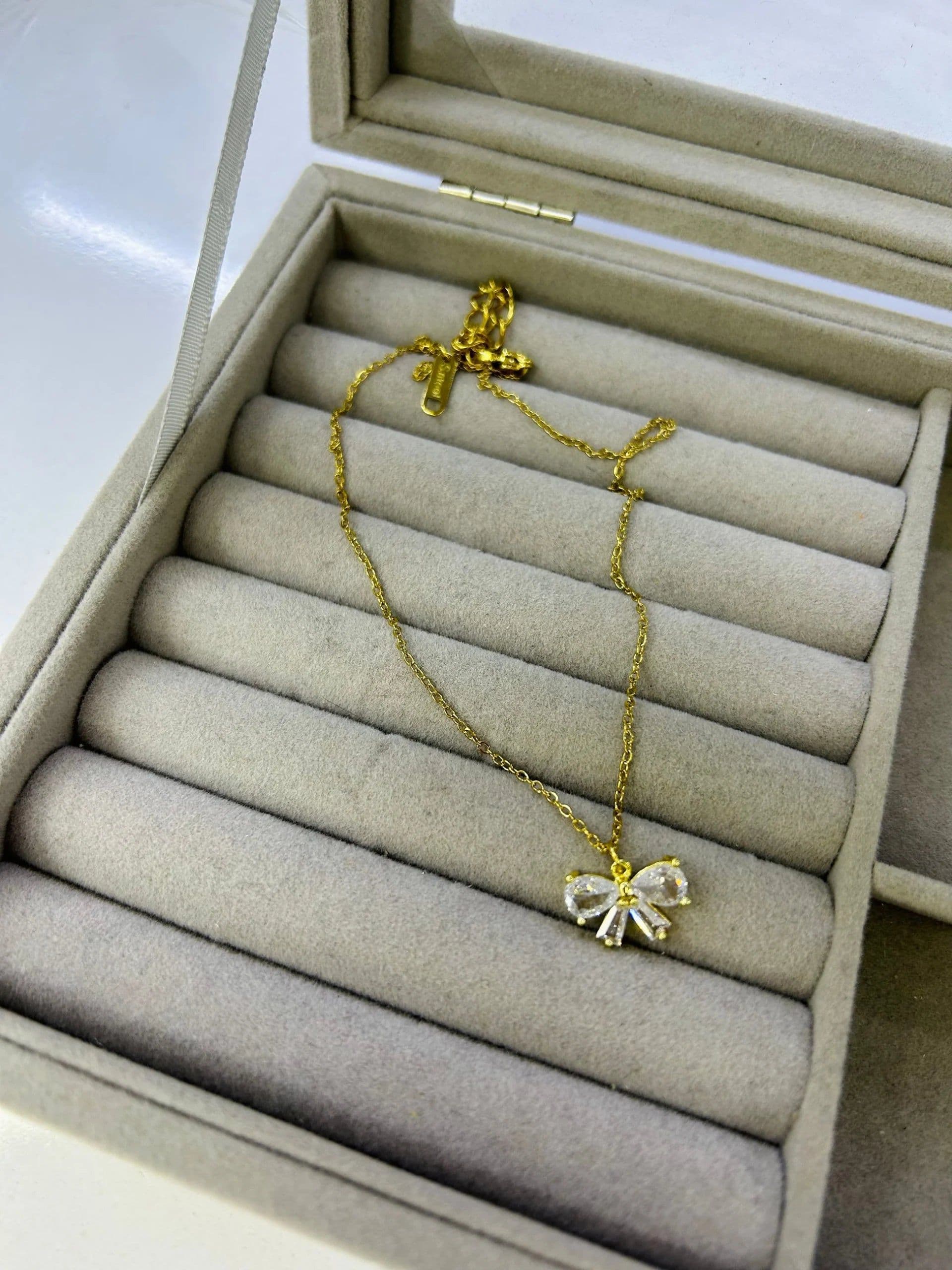 image-Stainless Steel Zircon Bow Necklace for Women