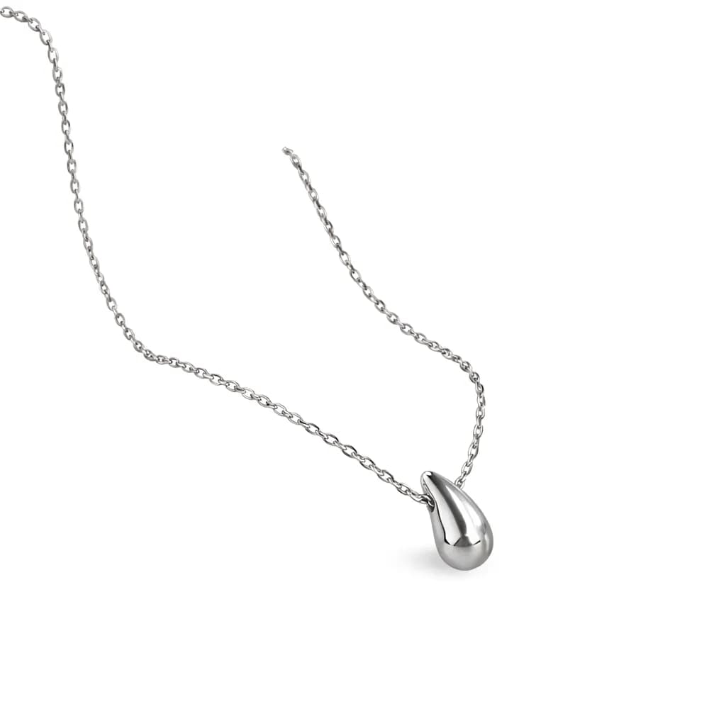 image-Stainless Steel Silver Teardrop Necklace for Women