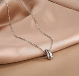 image-Stainless Steel Silver Teardrop Necklace for Women