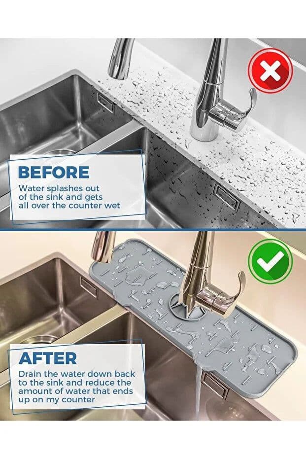 image-Silicone Faucet Mat Waterproof Sink Splash Guard Drip Catcher