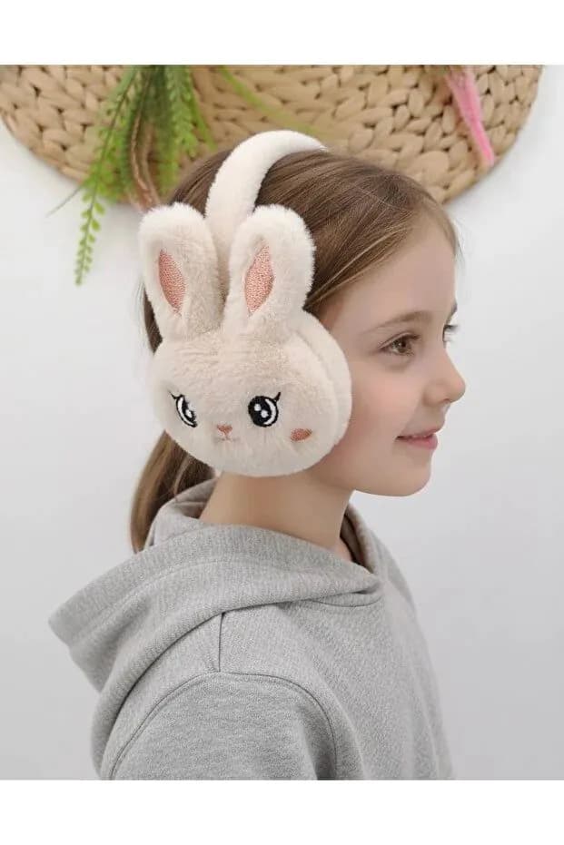 image-Girls Cream Plush Winter Earmuffs – Fluffy Bunny Ear Warmers for Kids