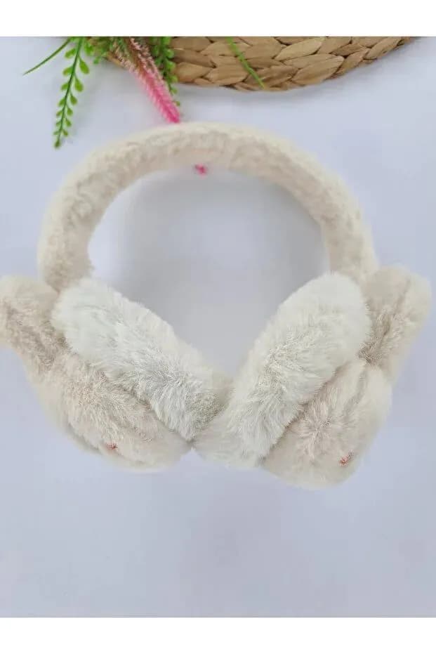 image-Girls Cream Plush Winter Earmuffs – Fluffy Bunny Ear Warmers for Kids