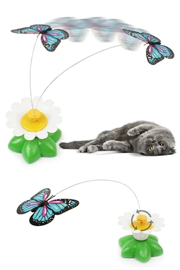 image-Interactive Rotating Butterfly Cat Toy Battery Operated Moving Cat