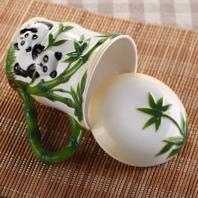 image-Cute Panda Bamboo Enamel Ceramic Mug