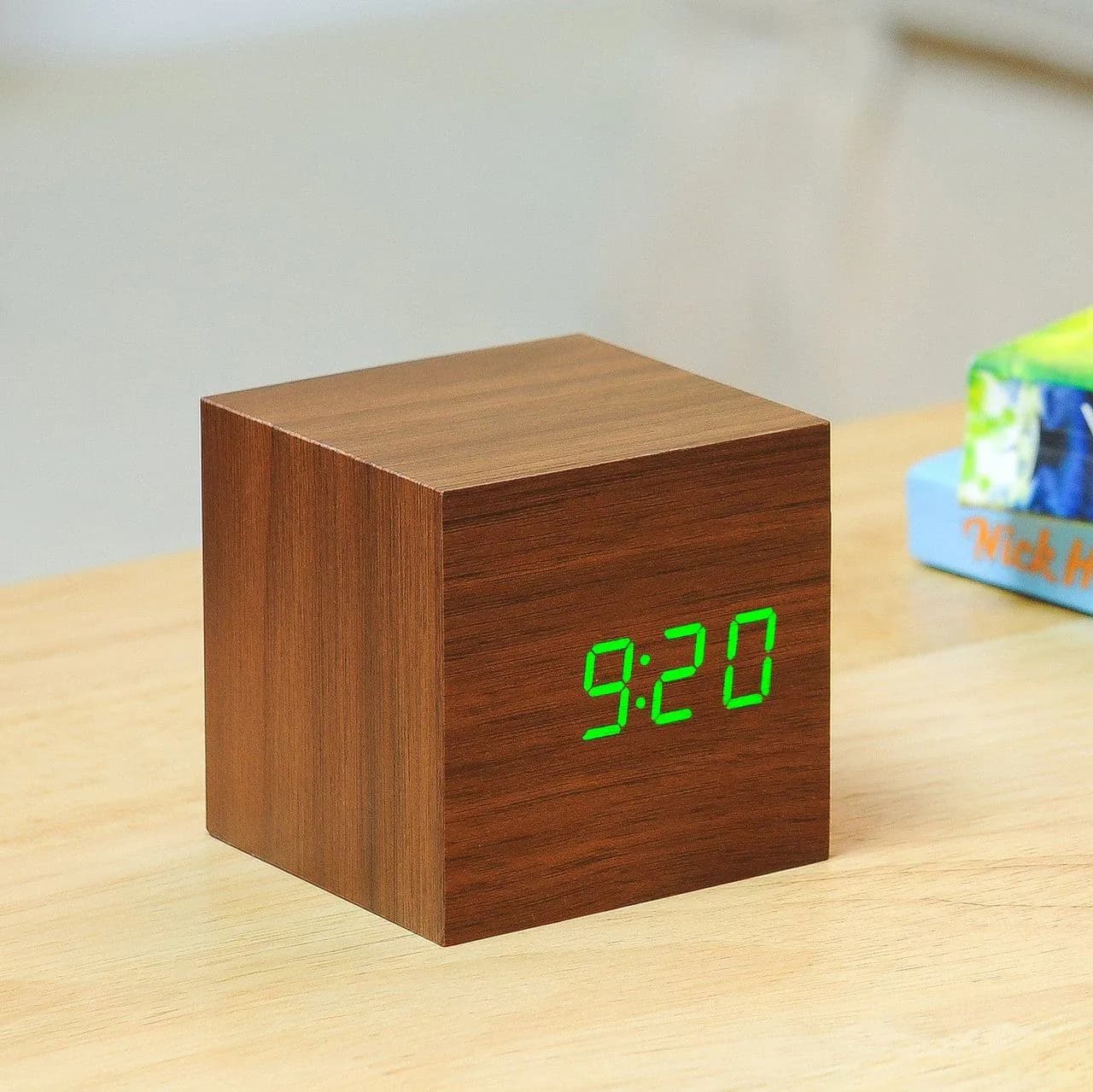 image-Cube Walnut Click Clock