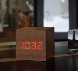 image-Cube Walnut Click Clock