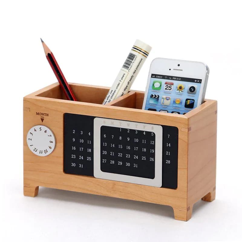 image-Wood Perpetual Calendar Storage Box