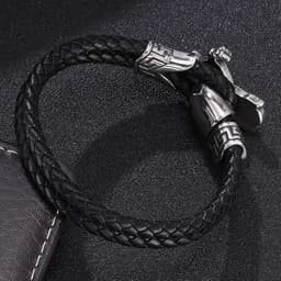 image-Stainless Steel Bracelet Bracelet Factory Jewelry European and American Leather Bracelet Men's Leather Braided Rope Motorcycle Accessories