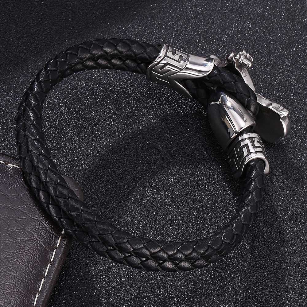 image-Stainless Steel Bracelet Bracelet Factory Jewelry European and American Leather Bracelet Men's Leather Braided Rope Motorcycle Accessories