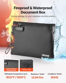 image-VEVOR Fireproof Document Bag, 1832 ℉ Heat Insulated Fireproof & Waterproof Bag with Lock, Portable File Storage Security Organizer Home Office Travel Use, for Passports, Important Documents & Files