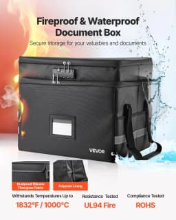 image-VEVOR Fireproof Document Box, 1832 ℉ Heat Insulated Fireproof & Waterproof Box with Lock, Portable Two-Layer File Storage Organizer Home Office Travel Use, for Passports, Important Documents, Files