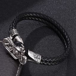image-Stainless Steel Bracelet Bracelet Factory Jewelry European and American Leather Bracelet Men's Leather Braided Rope Motorcycle Accessories