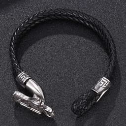 image-Stainless Steel Bracelet Bracelet Factory Jewelry European and American Leather Bracelet Men's Leather Braided Rope Motorcycle Accessories