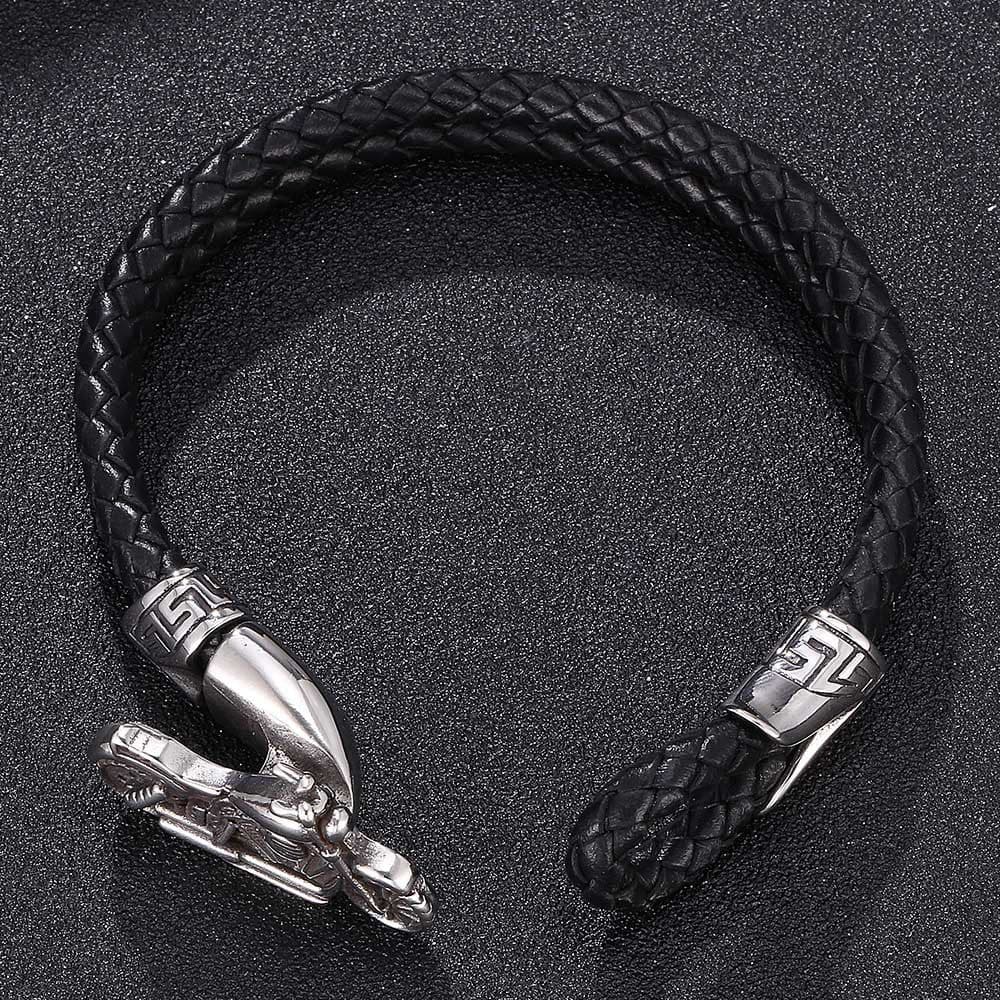 image-Stainless Steel Bracelet Bracelet Factory Jewelry European and American Leather Bracelet Men's Leather Braided Rope Motorcycle Accessories