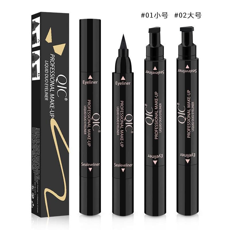image-QIC double-headed seal triangle eyeliner, waterproof and non-smudge wing liquid eyeliner pen, vibrato net celebrity, the same beauty makeup