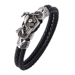 image-Stainless Steel Bracelet Bracelet Factory Jewelry European and American Leather Bracelet Men's Leather Braided Rope Motorcycle Accessories