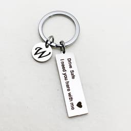 image-Stainless Steel Keychain - 26 Letters Round Plate