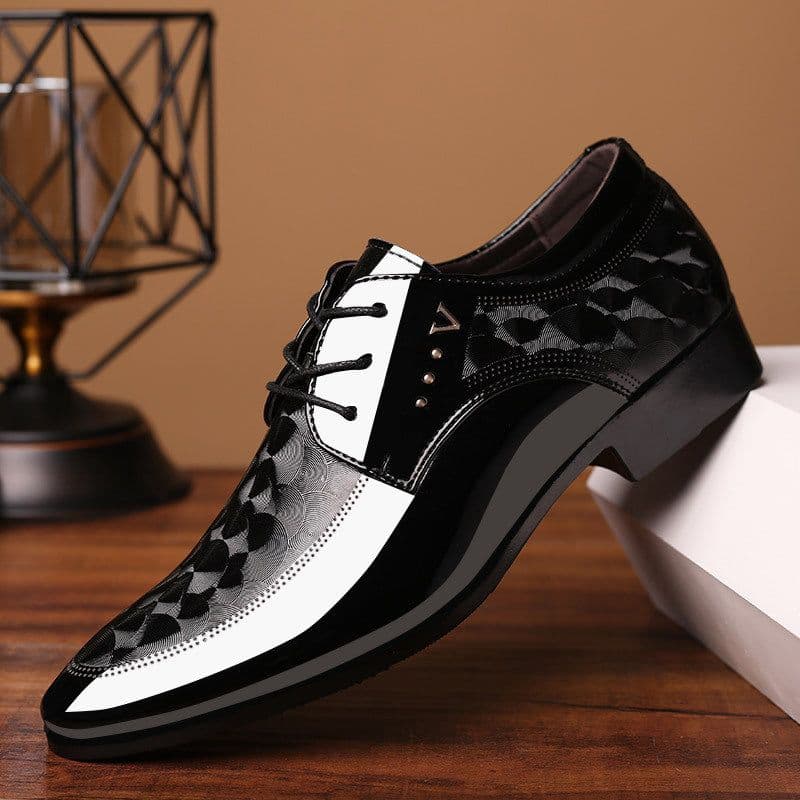 image-Spring new bright leather shoes men's business formal shoes large size men's shoes all-match wedding shoes one drop