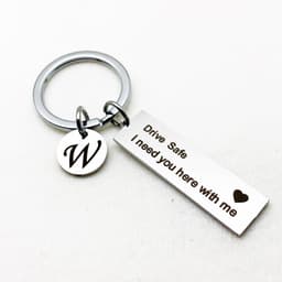 image-Stainless Steel Keychain - 26 Letters Round Plate