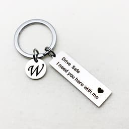 image-Stainless Steel Keychain - 26 Letters Round Plate