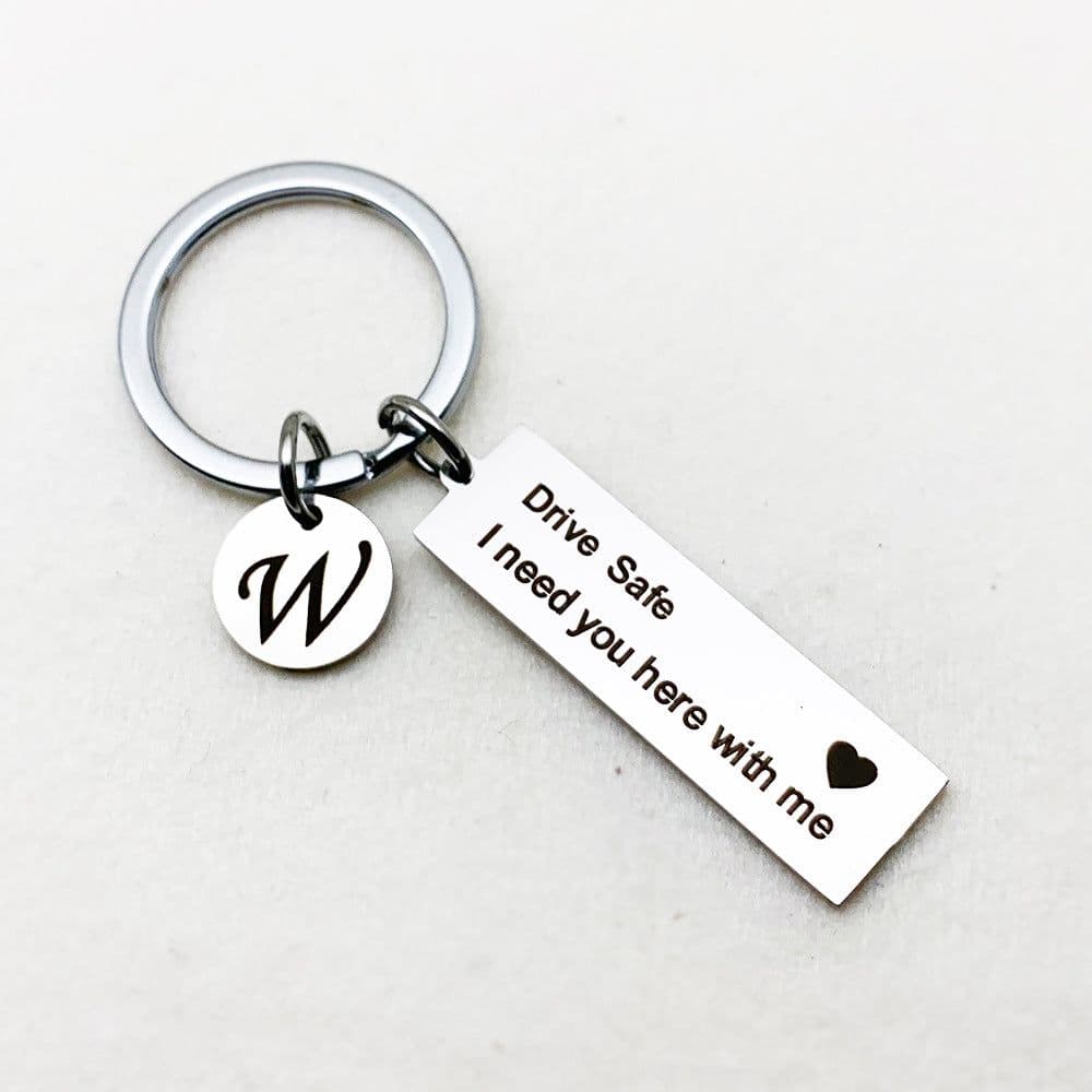 image-Drive Safe Stainless Steel Keychain - 26 Letters Plate, 11*37MM