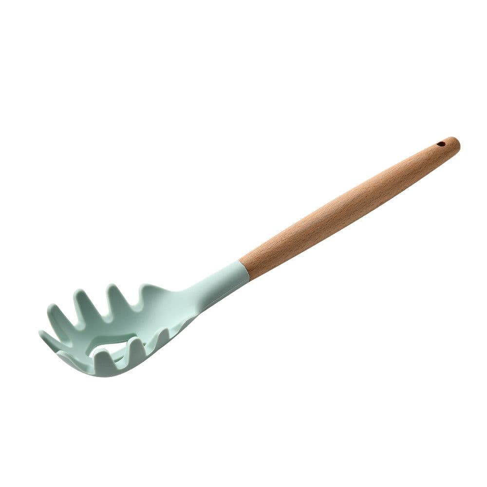 image-Storage bucket fresh green wooden handle silicone kitchen utensils set of 11 non-stick spatula kitchen set eleven sets