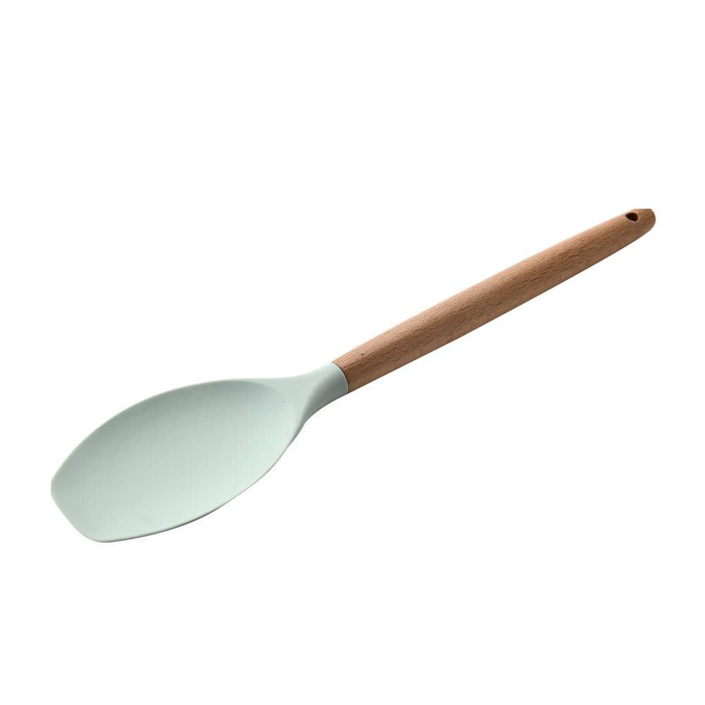 image-Storage bucket fresh green wooden handle silicone kitchen utensils set of 11 non-stick spatula kitchen set eleven sets