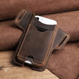 image-CONTACTS FAMILY 100% Nubuck Leather Phone Waist Case Bag Men Cellphone Loop Holster Belt Pouch for iPhone 14 13 12 Pro Max Mini
