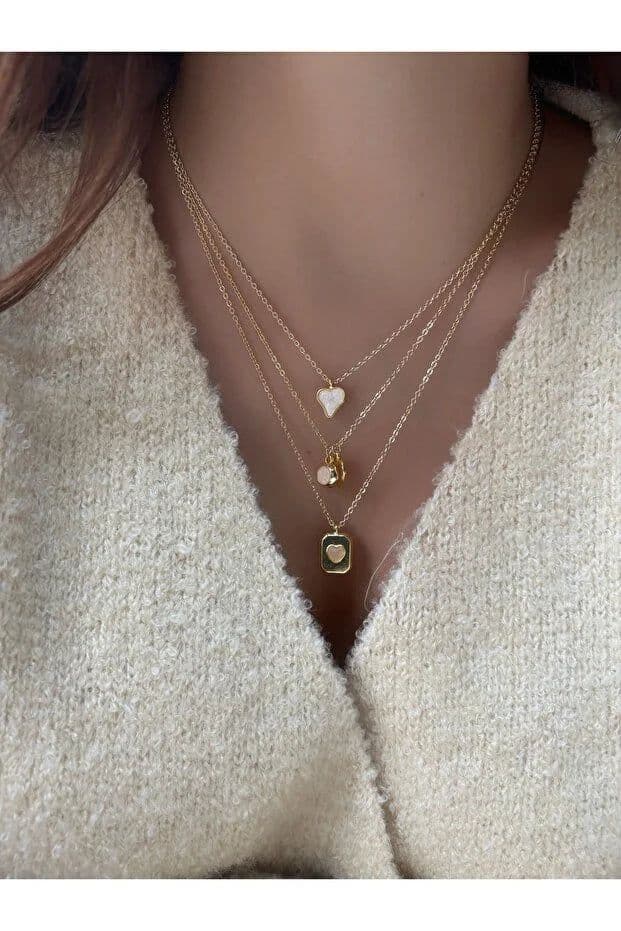 image-3 Piece Heart Charm Necklace Set for Women Elegant Layered Jewelry