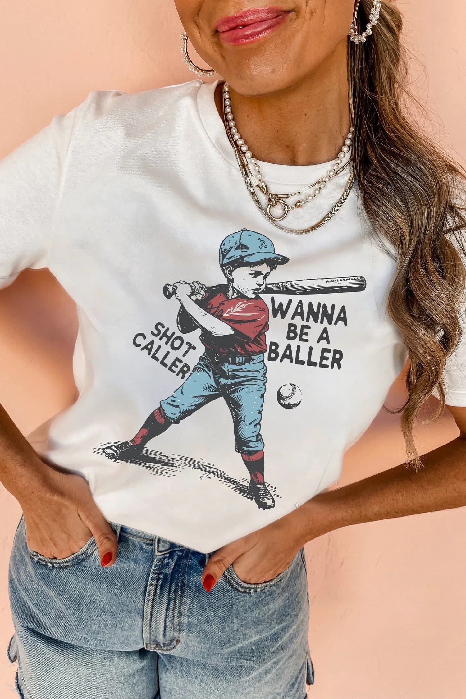 image-White SHOT CALLER WANNA BE A BALLER Casual Graphic Tee
