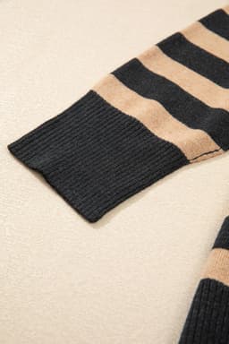 image-Oversized Stripe Collared Quarter Zipper Sweater - Black (60 chars)