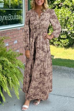 image-Sky Blue Floral Smocked High Waist Maxi Dress
