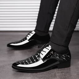 image-Spring new bright leather shoes men's business formal shoes large size men's shoes all-match wedding shoes one drop