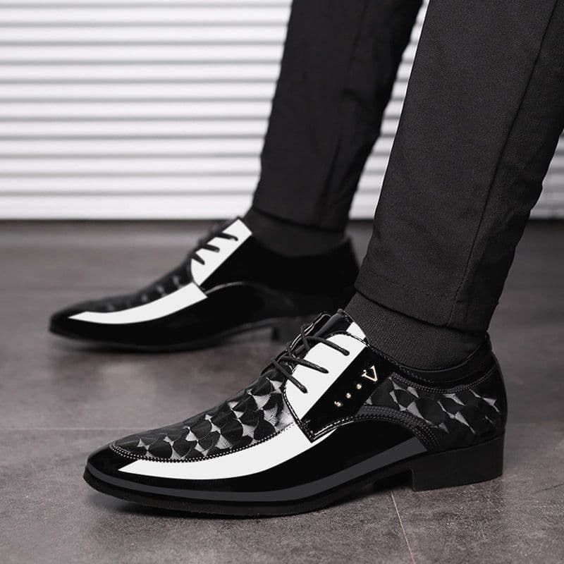 image-Spring new bright leather shoes men's business formal shoes large size men's shoes all-match wedding shoes one drop