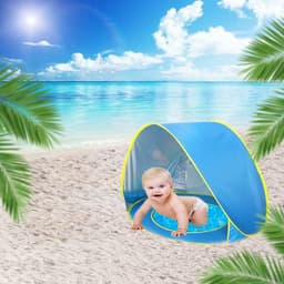 image-OEM Baby Beach Tent - Sunshade with Built-in Water Pocket, 1000mm Waterproof, Infant 0-3
