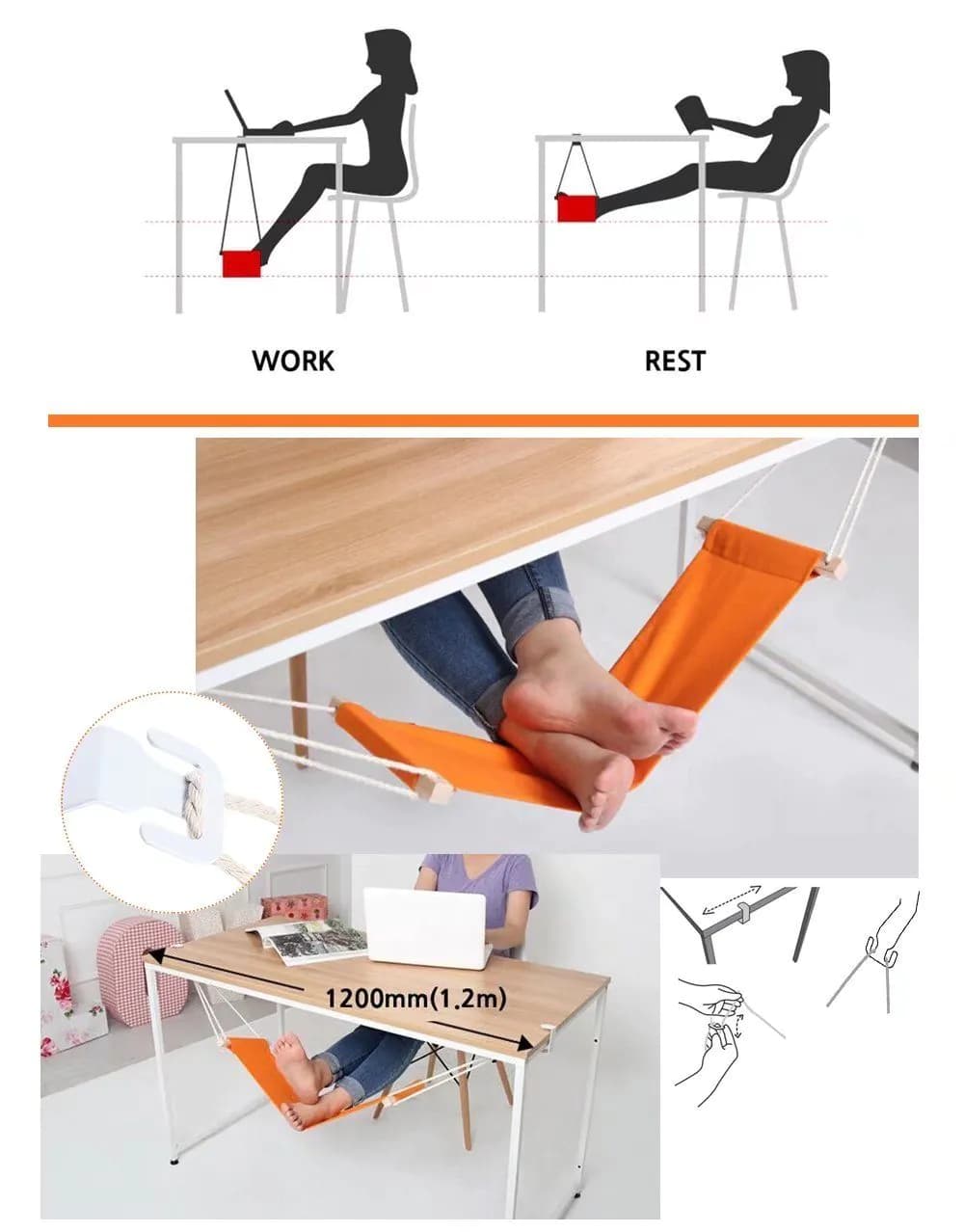 image-Adjustable Desk Foot Hammock