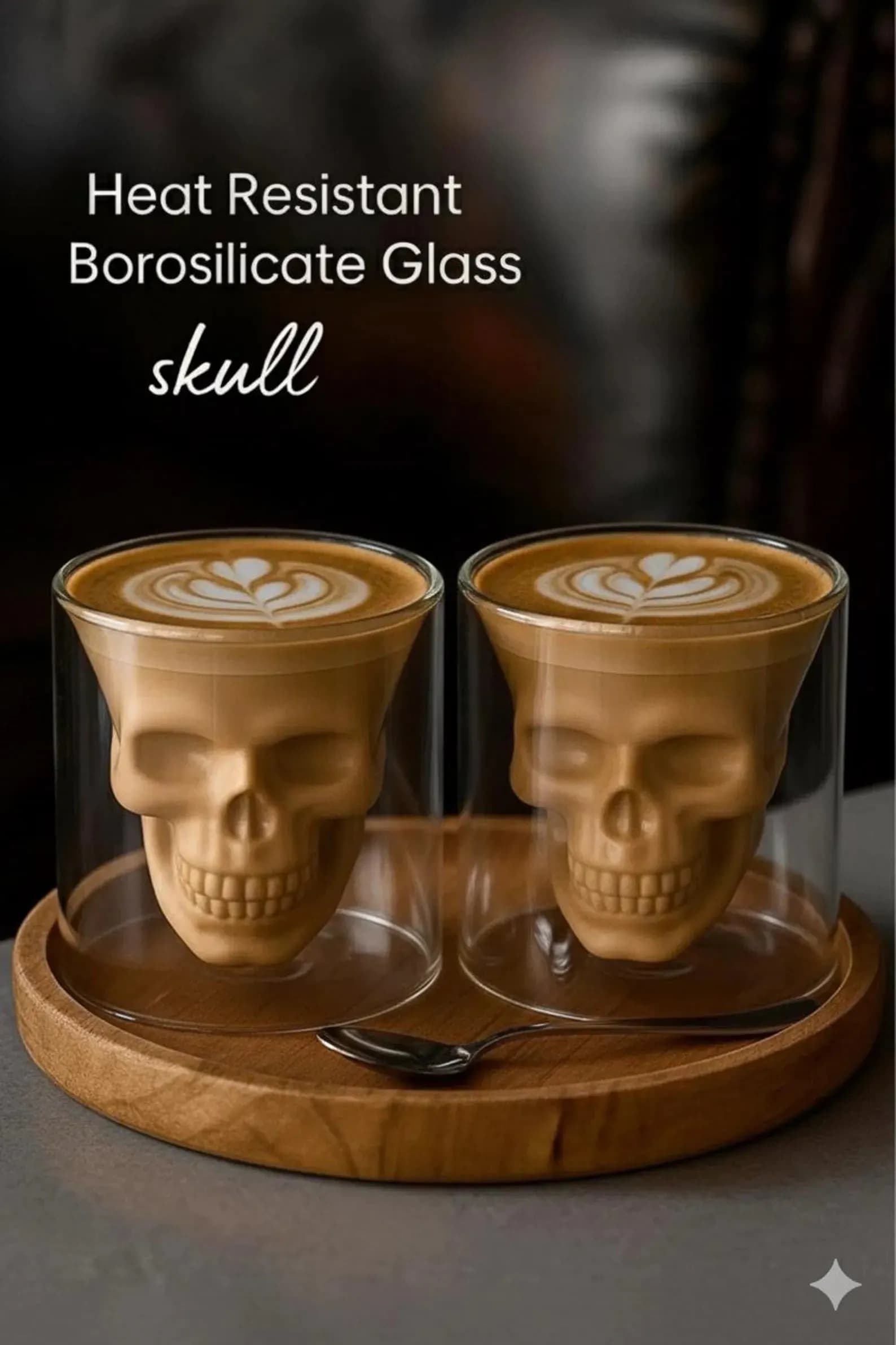 image-Handmade Skull Double Wall Glass Cup Gothic Coffee Mug