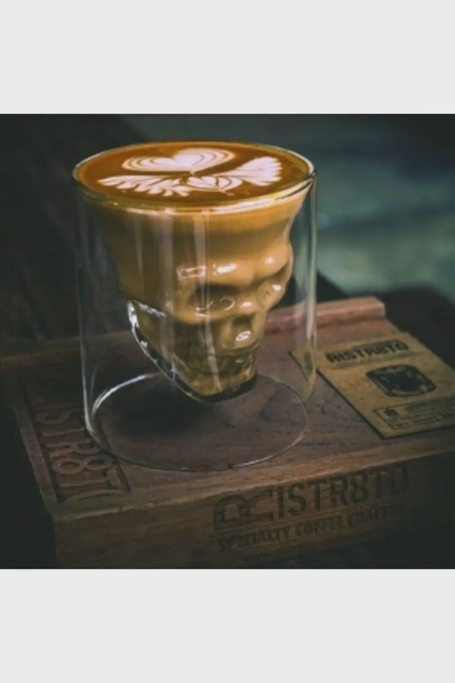 image-Handmade Skull Double Wall Glass Cup Gothic Coffee Mug