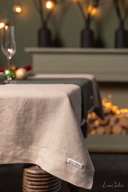 image-Handmade Natural Linen Christmas Tablecloth for Dining Tables