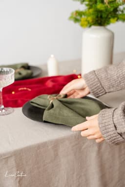image-Handmade Natural Linen Christmas Tablecloth for Dining Tables